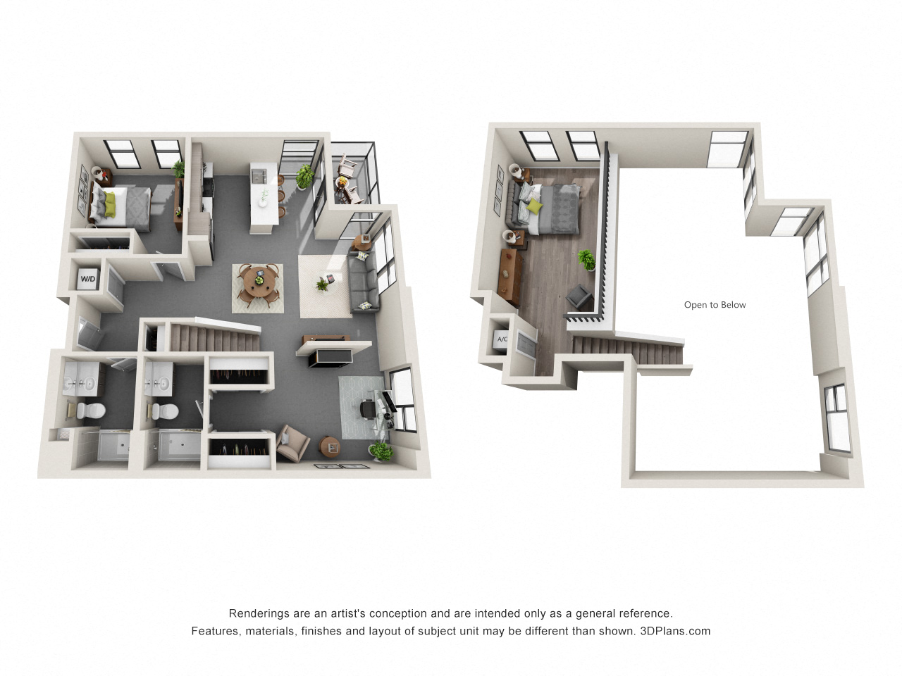 Floor plan for 2 beds, 2 baths, 1406 sqft